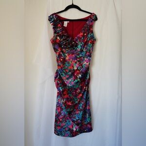 London Times One Shoulder Floral Dress - Red and Purple